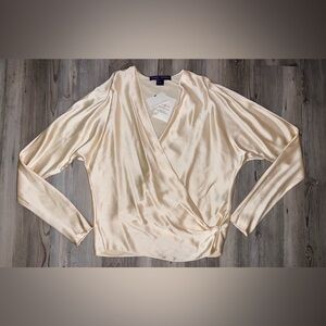 Ralph Lauren Collection Purple Label Cream 100% Silk Wrap Blouse Shirt 10 New
